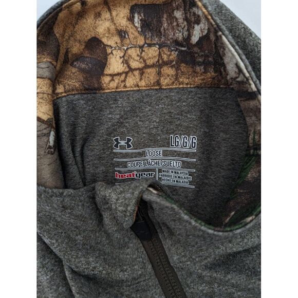 Under Armour Loose HeatGear Borderland Men's Brown Gray 1/4 Zip Hunt Pullover, L - Picture 7 of 7